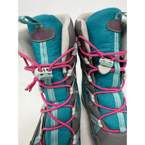Keen Junior Girls Waterproof Insulated Winter Boots Gray/Aqua/pink Size 2 - Picture 6 of 9